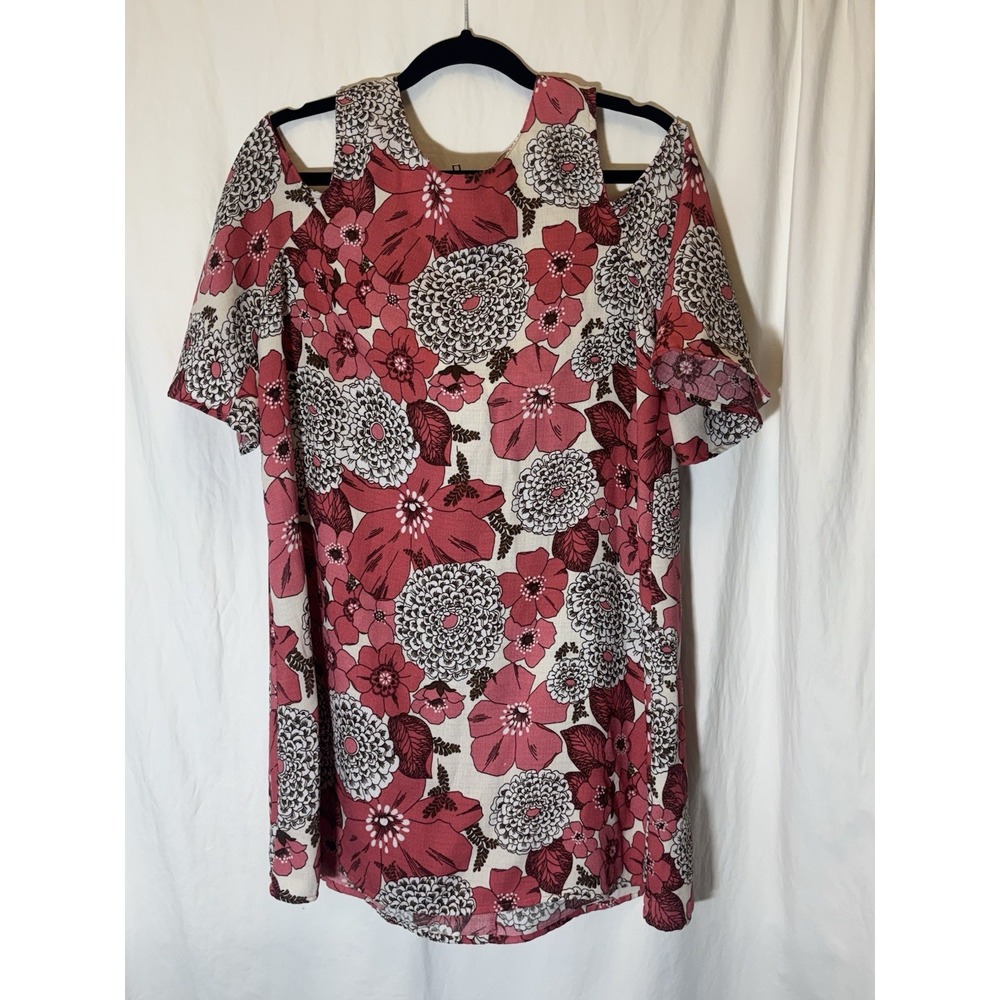 Umgee Cold Shoulder Top W/ Red Floral Print Size M HH7